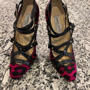 Jimmy Choo Fucia Calf Hair and Snakeskin Pumps